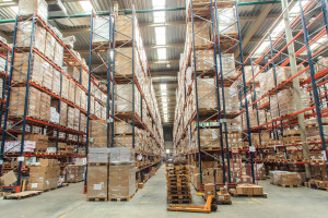 warehouse shelves with goods